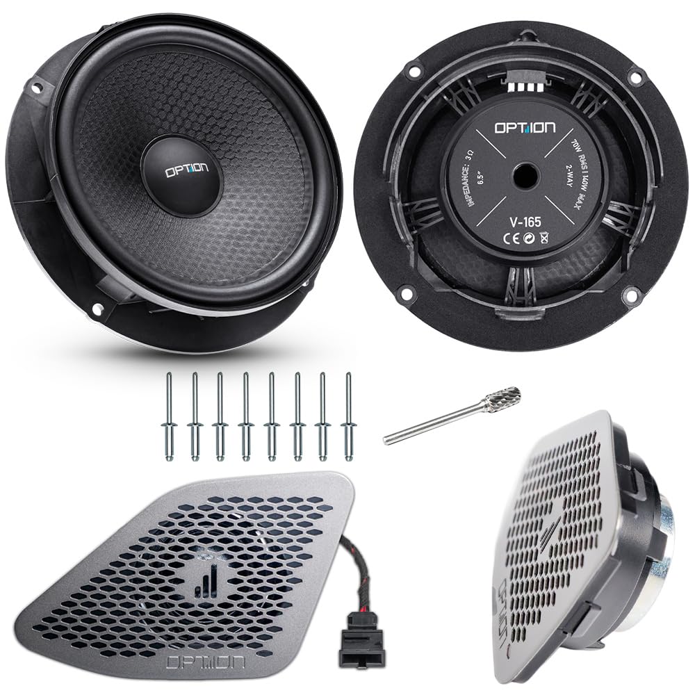 Option Altavoz Pro compatible con VW T6.1 (3ª Facelift) – 16,5 cm 2 vías Componentes Sistema de altavoces – 100% Plug & Play con sonido HD y rejilla de diseño – Tweeter de tejido de 25 mm