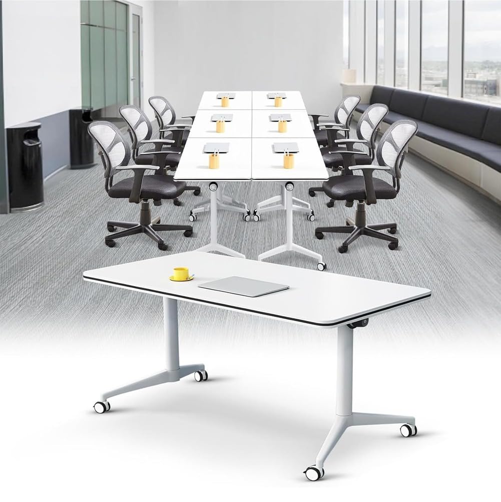 Mesa de conferencias plegable portátil con ruedas bloqueables, escritorio de entrenamiento móvil para oficina, aula y sala de reuniones