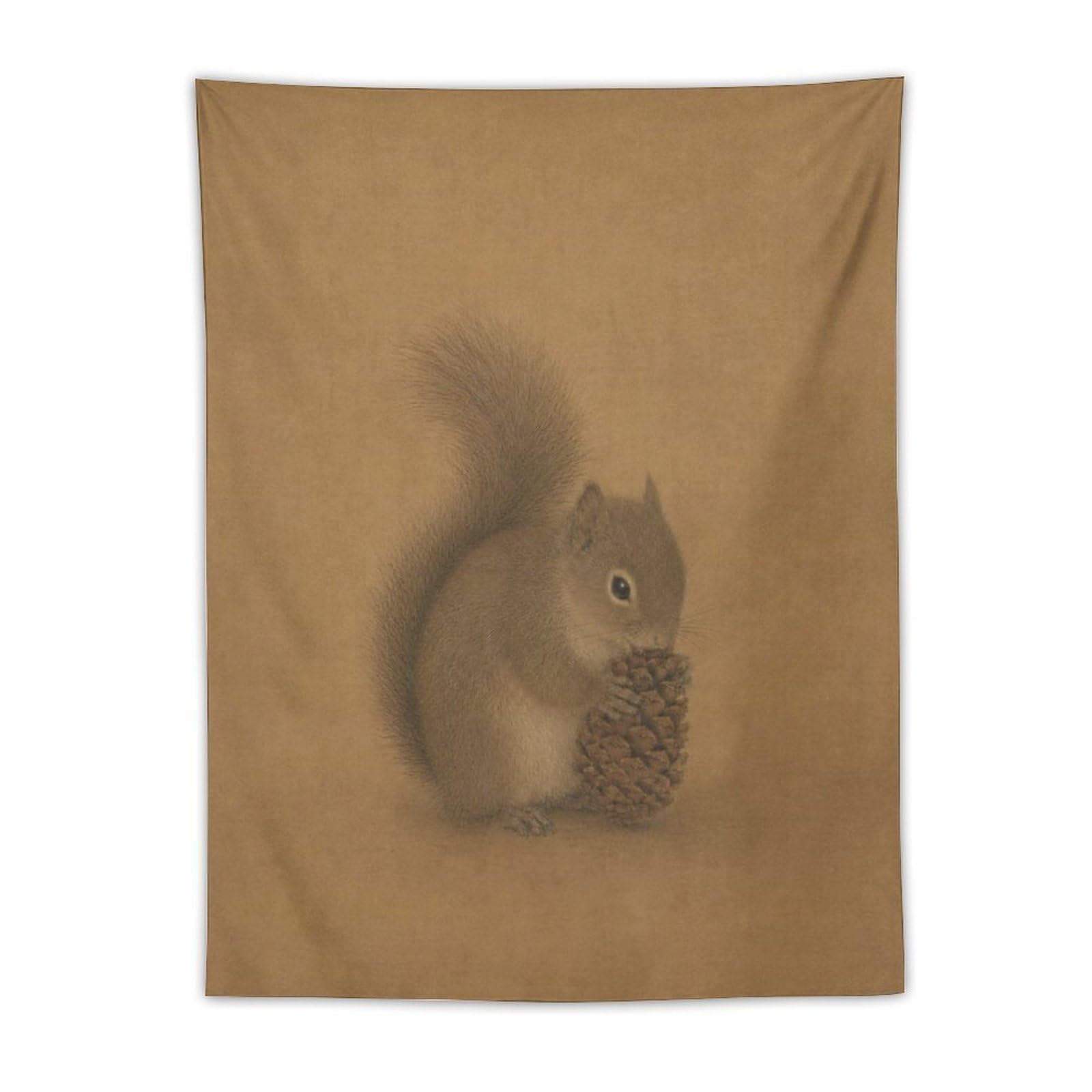 H3B8U2Y5 Tiny Squirrel with Acorn Wall Tapestry, Soft Minimal