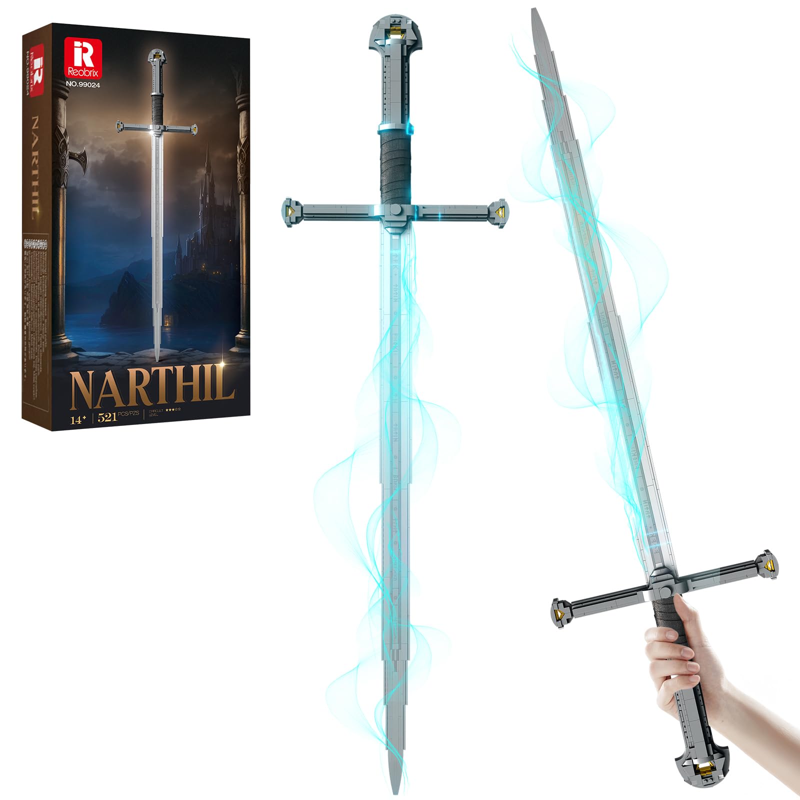Reobrix Narthil Schwert Klemmbausteine Set für Erwachsene 99024, Anime Schwert Modellbausatz, Bauset zum Bauen, Sammlerstück Deko, Cosplay Spielzeugschwert, Geschenk ab 14 Jahren