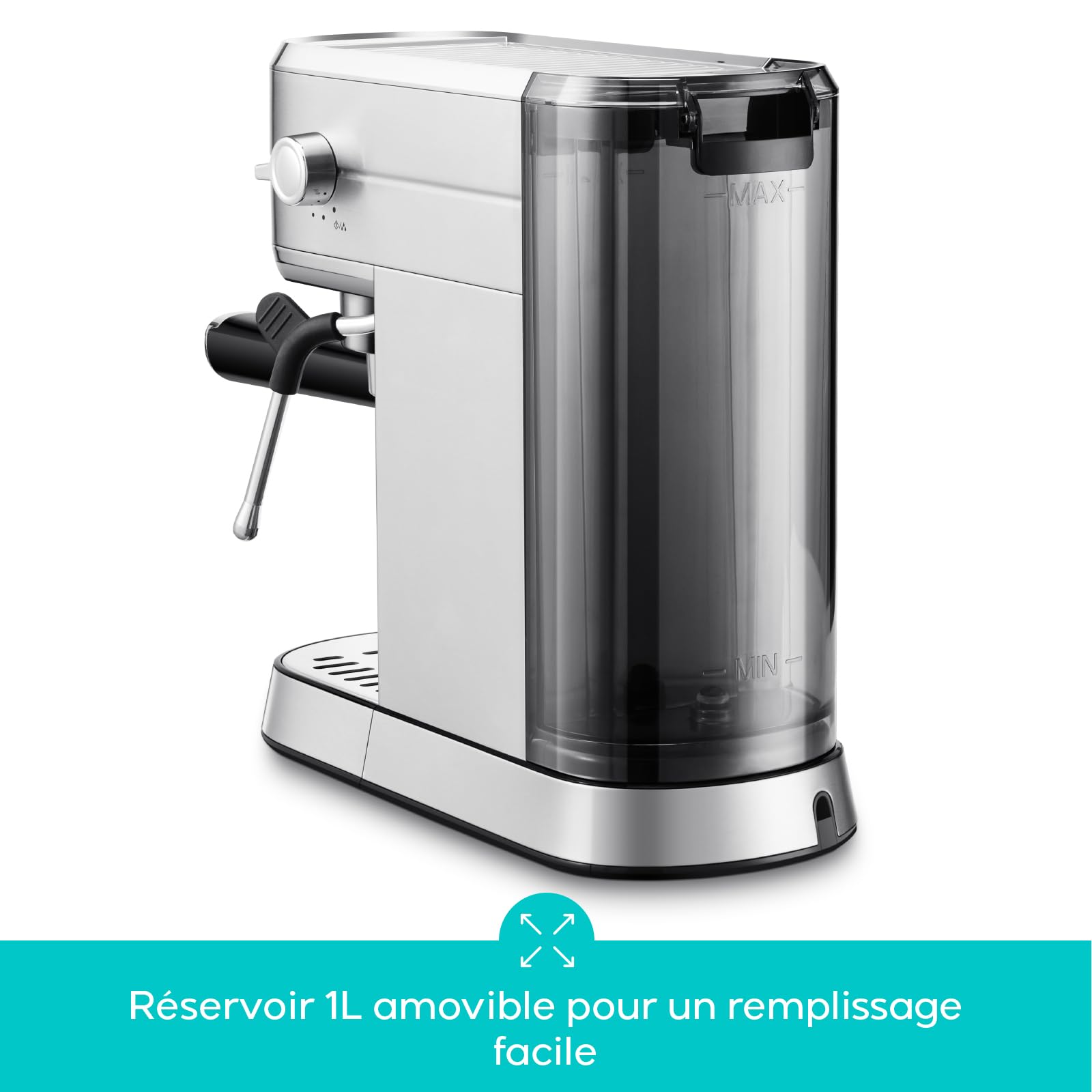 CASABREWS Machine à Café Expresso 20 Bars avec Mousseur à Lait, Machine à Cappuccino et Latte avec Manomètre, Réservoir de 1L, Boîtier en métal, Acier inoxydable