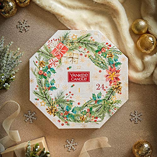 61d+XcoPndL Yankee Candle Couronne calendrier de l'Avent | Coffret cadeau de bougies parfumées de Noël | 24 bougies chauffe-plat et 1 photophore | Collection Magical Christmas Morning