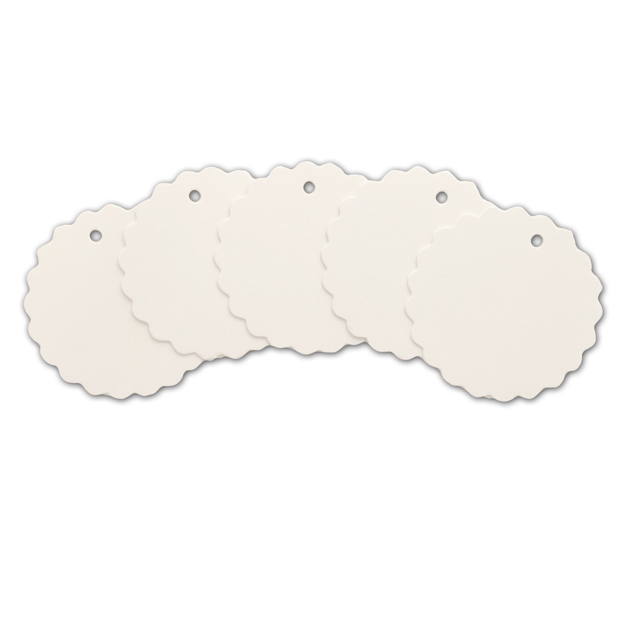 100 Étiquettes Volantes Rondes Festonnées 5 Cm Blanc + Ficelle Jute 30 M - Idéal Cadeaux, Mariage, Scrapbooking, Décoration Artisanale