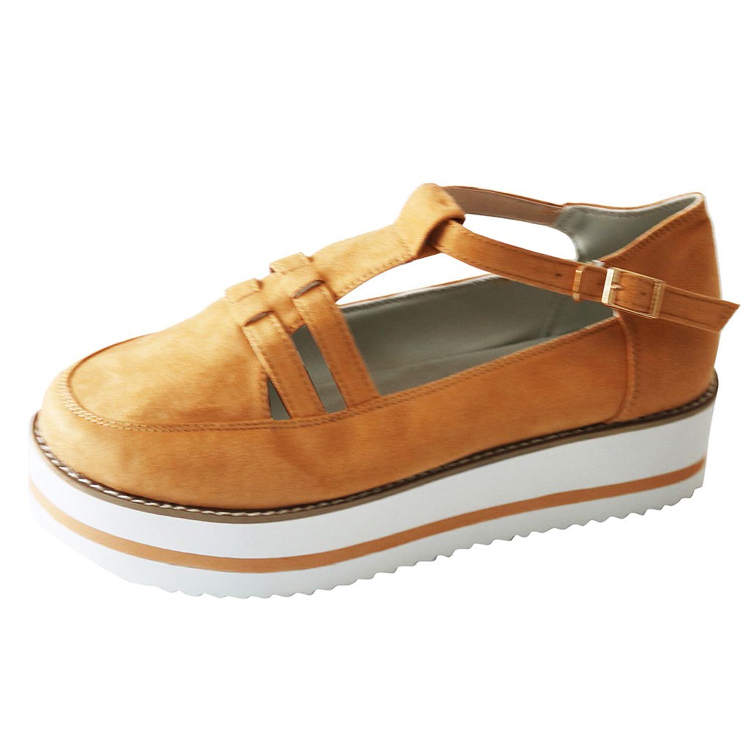 Damskie sandały na płaskim obcasie Damskie letnie buty na koturnie z grubym dnem Skórzane sandały Buty z zakrytymi palcami Klamra na kostkę Pasek na kostkę Na obcasie Vintage Espadryle plażowe