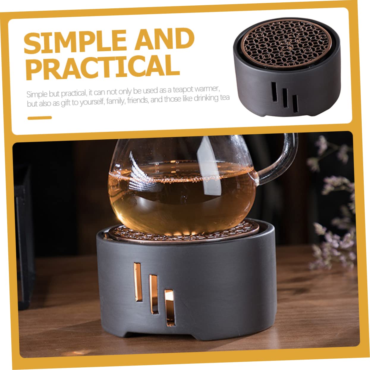 Cabilock Japanese Style Teapot Warmer Base Heating Base for Teapot Non Slip Design Easy to Clean for Home Office Decor