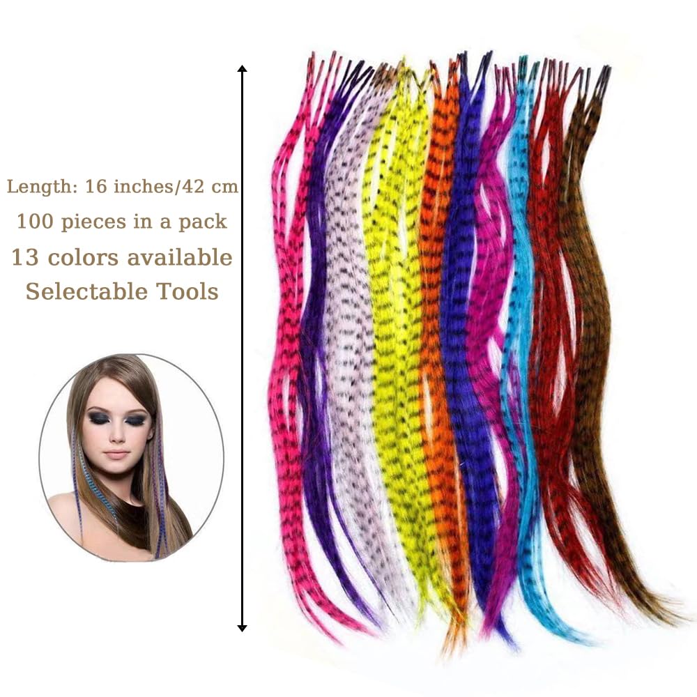 Estensione per capelli con piume 100 fili/pacco Estensioni dei capelli con piume sintetiche 16 pollici Estensioni dei capelli colorati Estensioni delle piume dei capelli colorati for le donne(4)