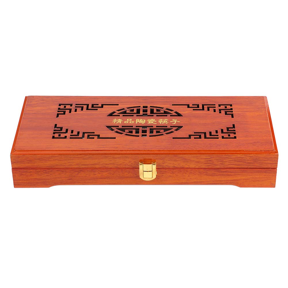 Ensemble de baguettes en céramique de Style européen avec boîte en bois, antidérapantes, facile à choisir, cadeau de luxe pour la famille et les amis (Motif de fleurs 1)