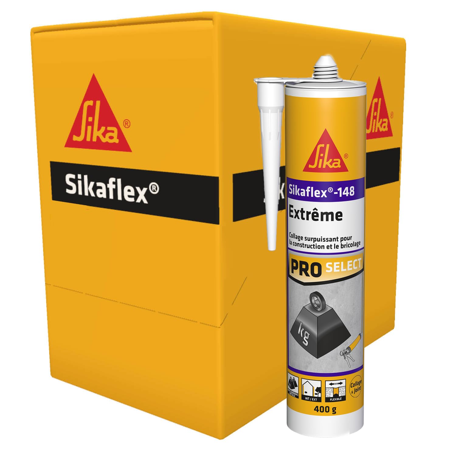 SIKA - Colle de fixation élevée - Sikaflex-148 Extreme - Blanc - 12x290ml | Maintien immédiat - Multi-supports - Intérieur & Extérieur - Fixation d'objets lourds - Mastic étanche