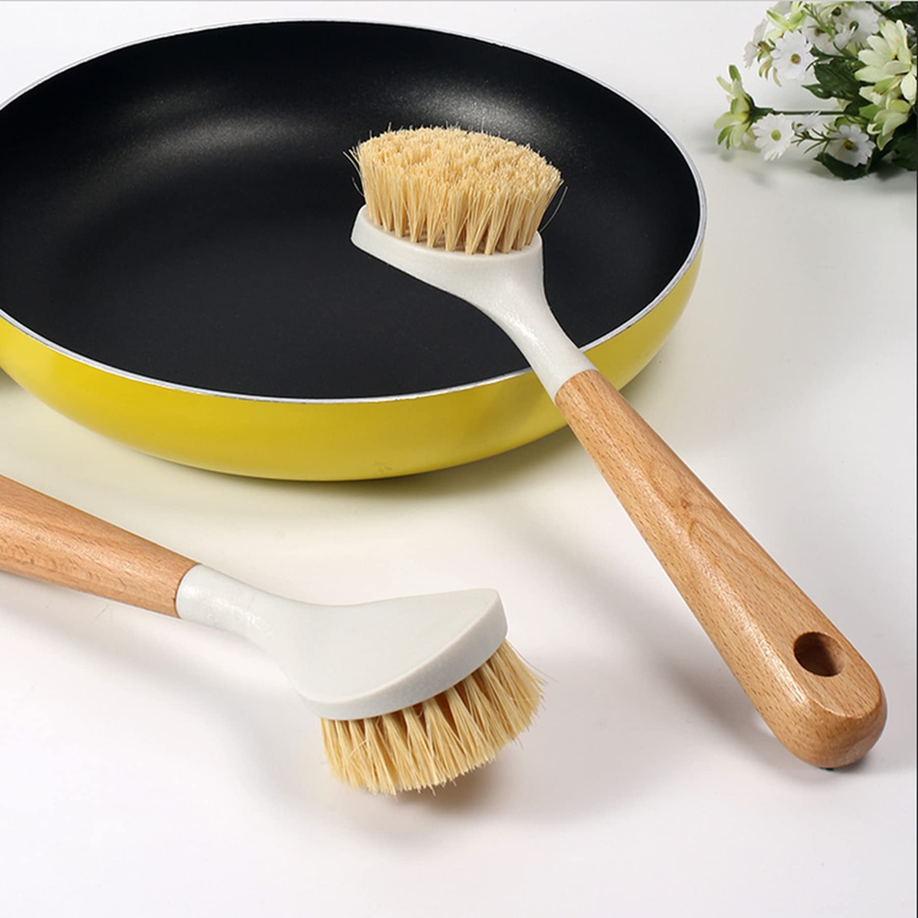 GOZAR 2Pcs Sisal Manico in Legno Pentola Spazzola di Scrubbing Manico Lungo Cucina Pulizia Pentola Pennello Pentola Non Stick Pentole Pentole Ciotola Piatto Pennello
