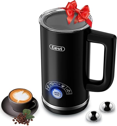Gevi Espumador de leche, vaporizador de leche eléctrico automático 4 en 1, máquina de espuma de leche fría y caliente y leche, calentador de