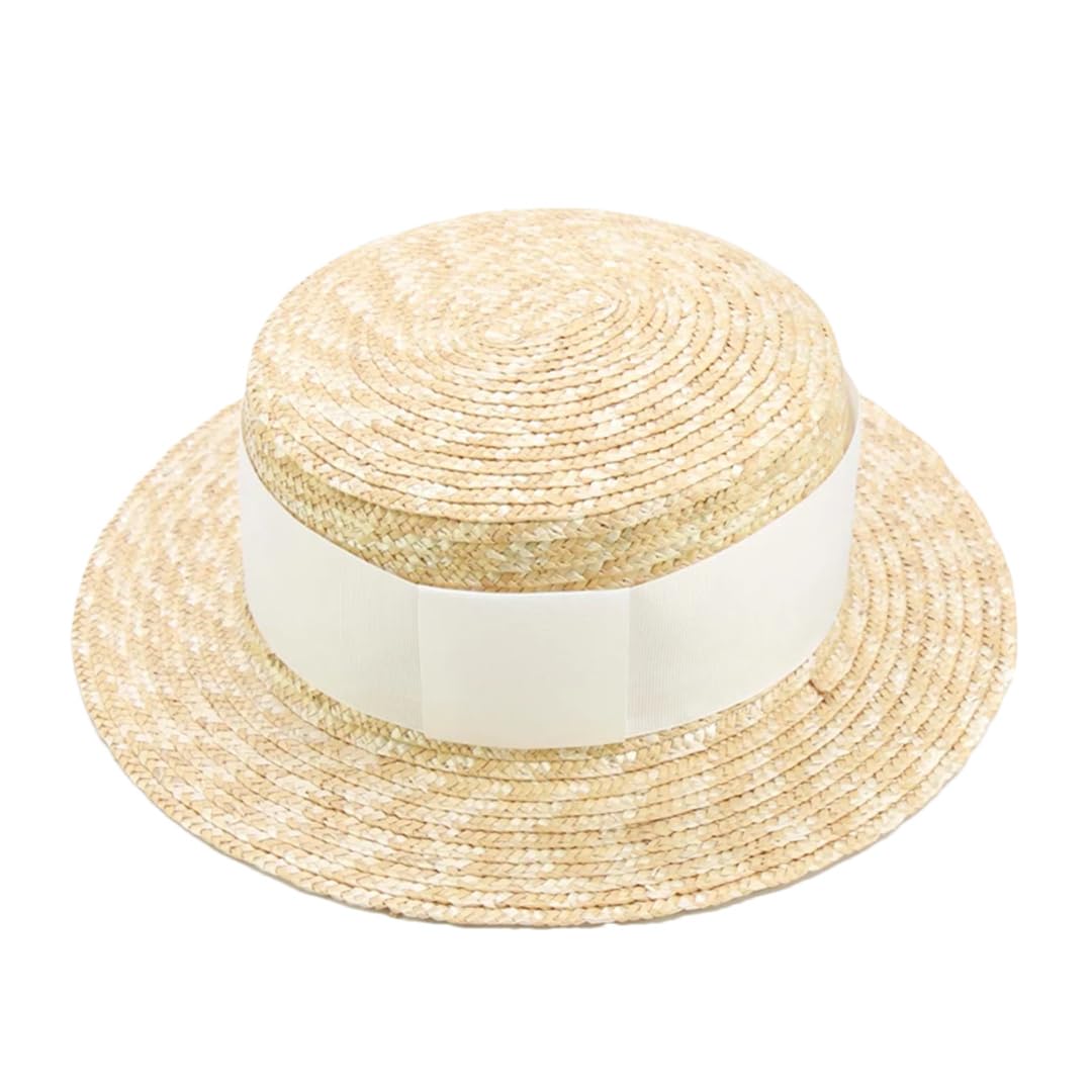 Dcvmvmn Sombrero de paja de verano para mujer, sombreros de playa para adultos, gorra Panamá para fiesta, color blanco, talla S, Blanco, talla única