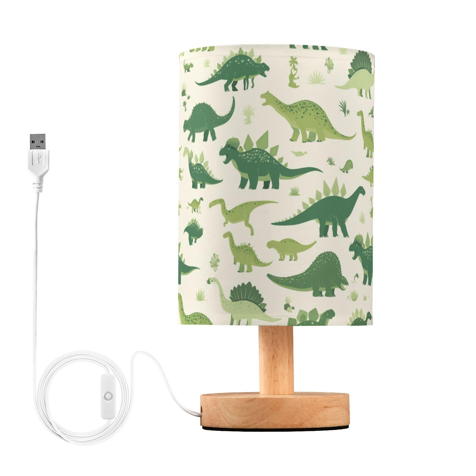 FRODOTGV Dinosaurios Silueta Verde Minimalista Lámpara de escritorio cilíndrica de tela con USB para dormitorio, sala de estar, oficina, habitación de los niños, guardería