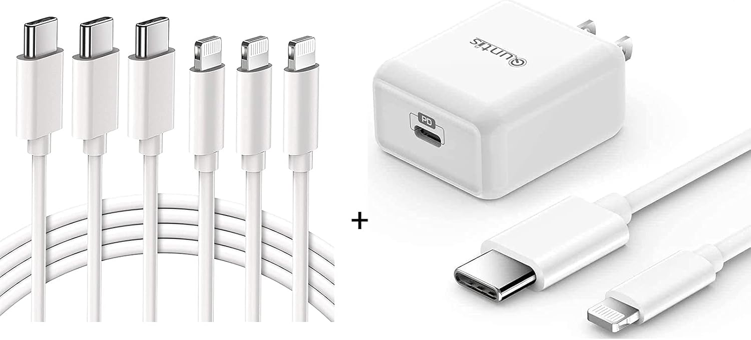 Quntis 20W iPhone USB-C Fast Charger Power Plug with 4Pack 6FT USB C to Lightning Cable for iPhone 12 Mini Pro Max 11 Pro Max XS Max XR X iPad Pro AirPods Pro, White