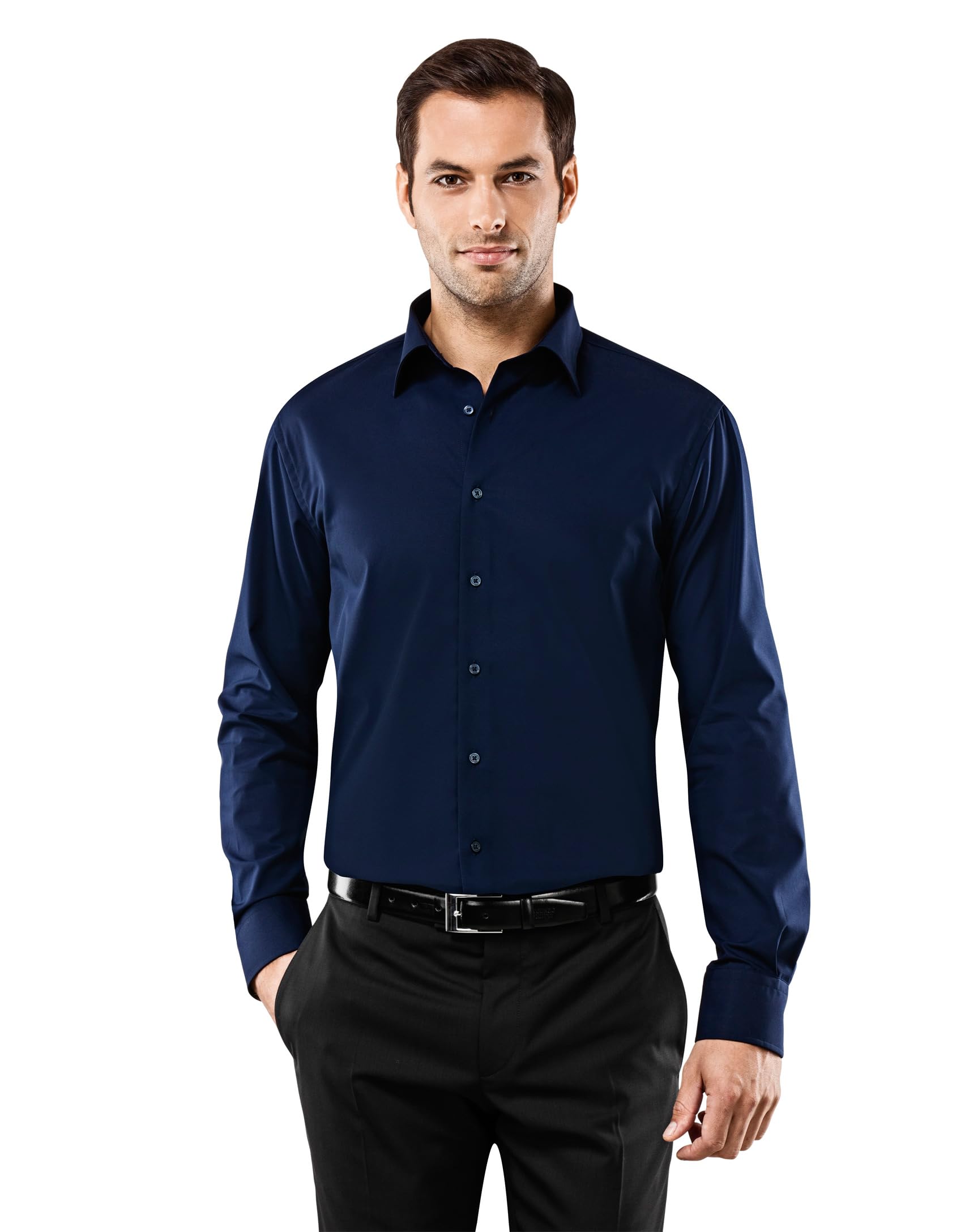 Vincenzo Boretti Camicia Uomo Eleganti, Taglio Normale/Regular-Fit, Collo Classico, Manica Lunga, in Tinta Unita - Non Stiro/Non-Iron