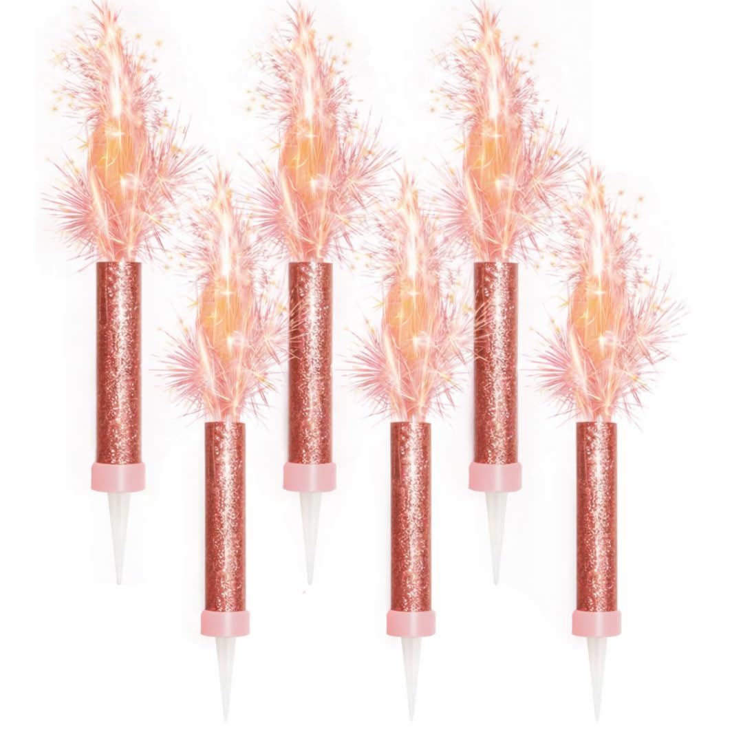 Ice Fountain Cake Sparkler Candles Birthday Cake Topper Firework Candles 15cm Indoor Sparkler Wedding Anniversary Party Decoration Colourful Cake Candles (Rose Gold, 6 PCS)