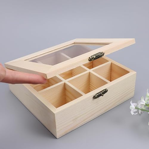 Miniatura 2 de 1 caja de té de madera, organizador de almacenamiento rústico para bolsitas de té, organizador de caja de almacenamiento de café con 9