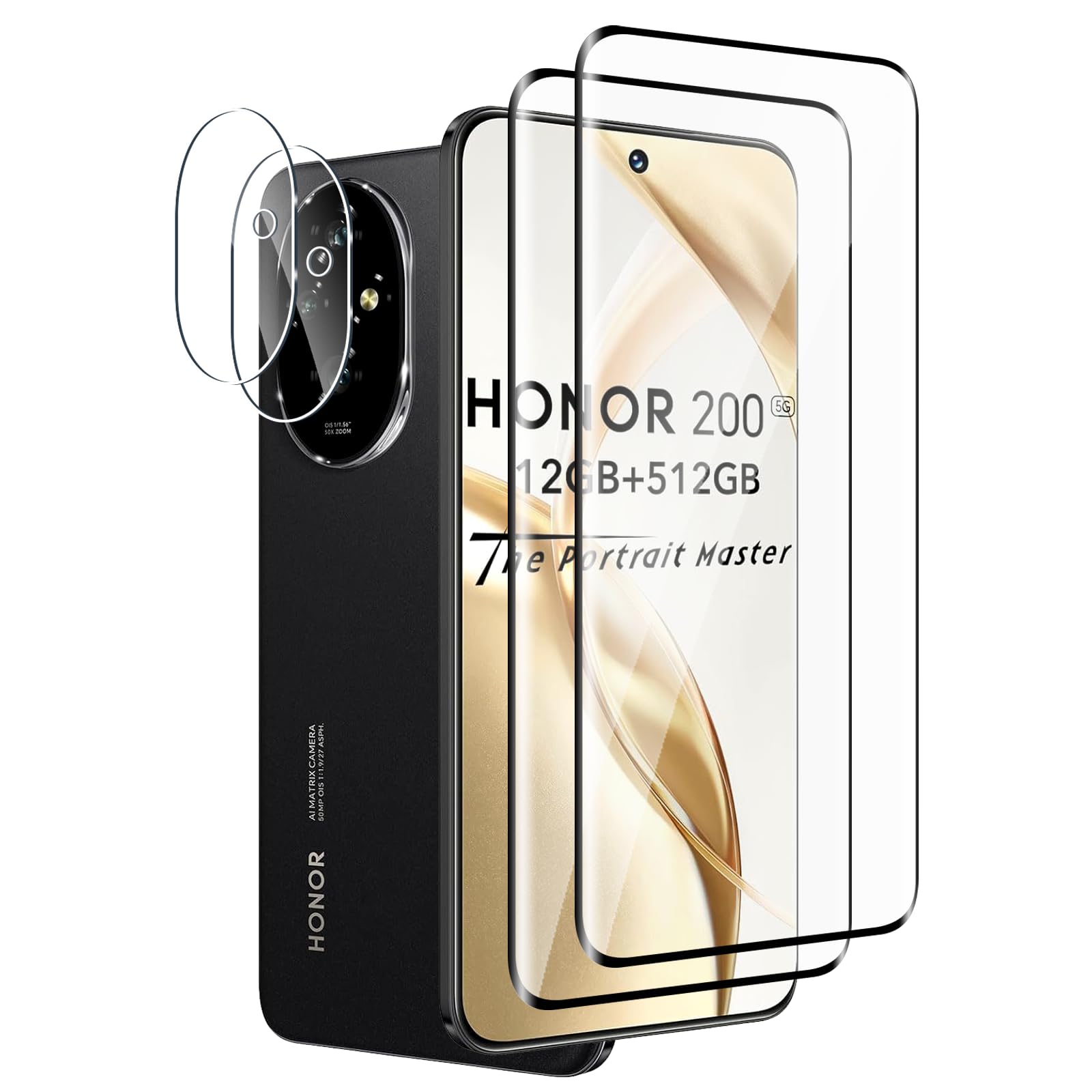 Fyqzio [2+2 Pack] Tempered Glass Screen Protector compatible with Honor 200 5G and Camera, No Bubbles, 9H Hardness, Anti-Scratch, 3D Curved, HD Screen Protector for Honor 200 5G