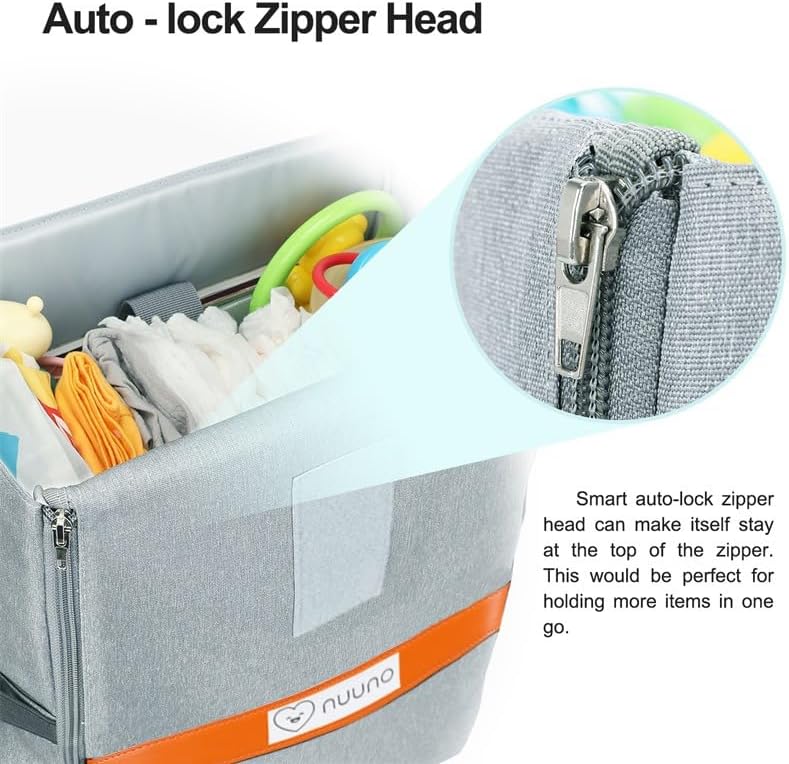 Miniatura 6 de Nuuno - Bolsa de pañales para bebé, bolsa de viaje multifunción con cambiador, bolsillos aislados, impermeable y correas para cochecito, Gris,