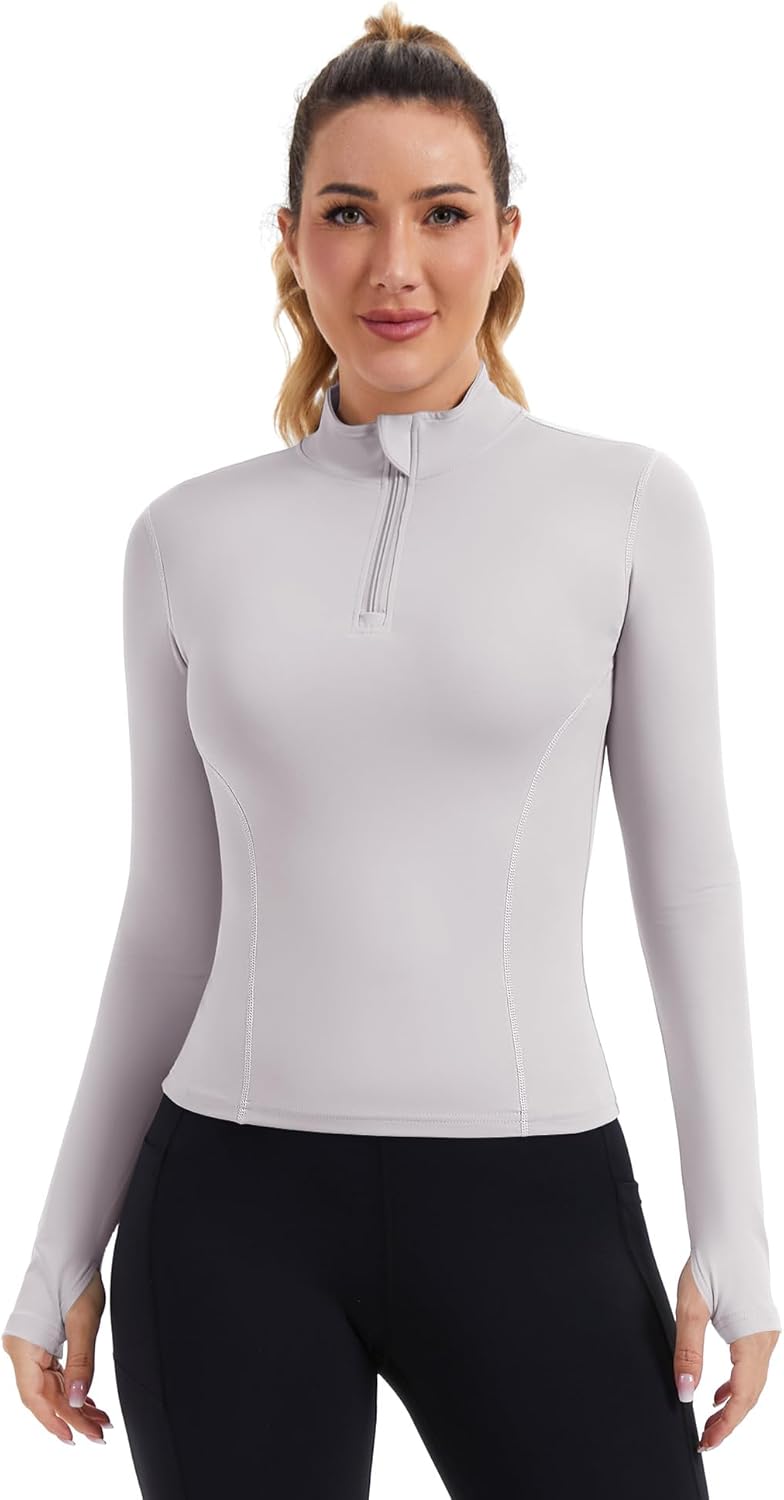 ZHENWEI Womens Workout Tops Long Sleeve Quarter Zip Pullover Quick Dry Golf Shirt Athletic Slim Fit Crop Yoga Gym Tops - Image 2