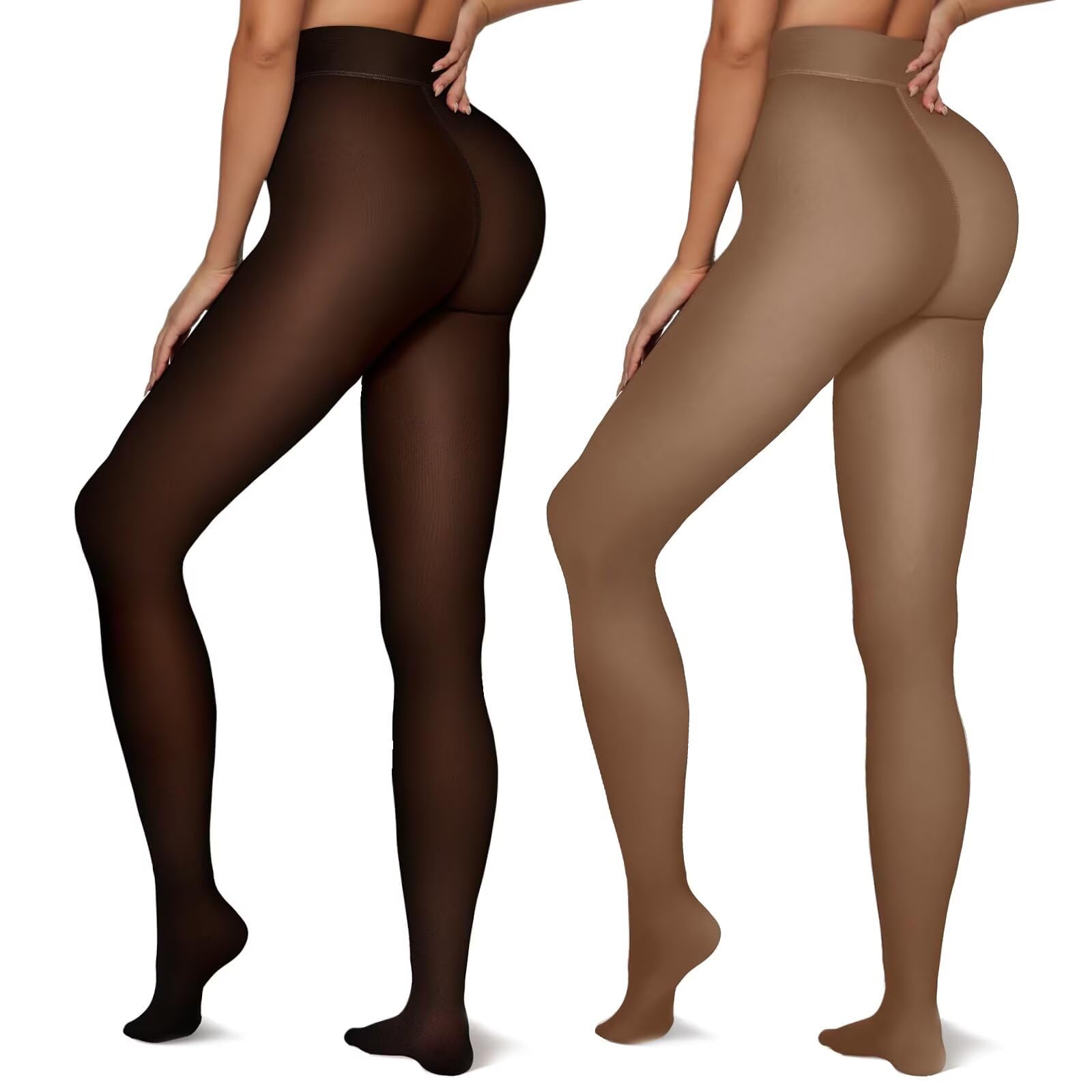 Vertvie Collant Polaire Femme Effet Transparent, Leggings Thermiques Epais Translucide Extensible Collant Chaud d'hiver Opaques Pantalons Taille Haute