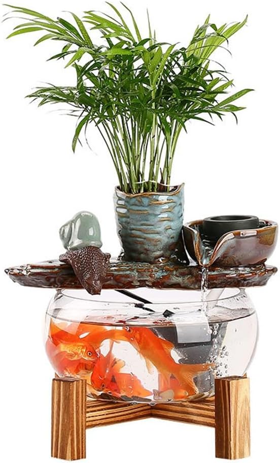 FMURY Small Fish Tank Automatic Flowing Water Wealth Desktop Fountain Creative Ornaments