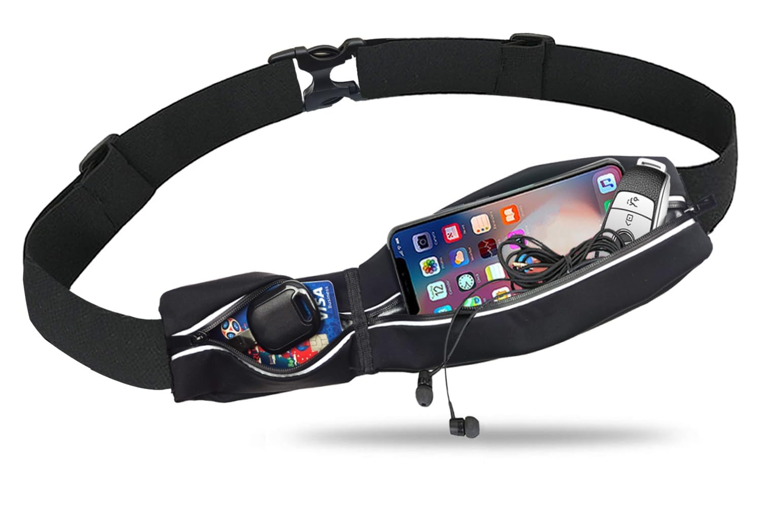 Running Waist Belt for Men & Women, Waterproof Fitness Belt with Dual Zipper Pockets, Adjustable Elastic Strap, Earphone Hole Design, Money, Mobile Phone Holder for Jogging, Gym, Cycling, Travel-image-15