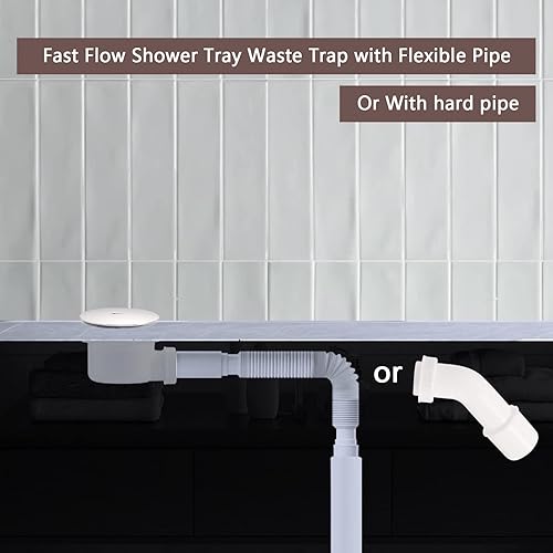 Miniatura 7 de Desagüe lateral de trampa P de perfil bajo de 90 grados, salida lateral de 1.5 pulgadas, montaje de drenaje para drenaje de base de ducha de