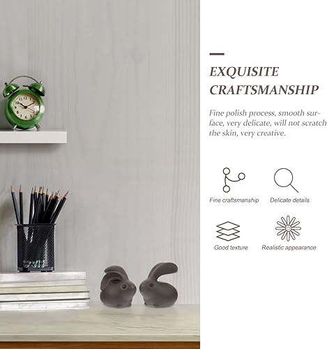 Miniatura 6 de 2 piezas de lindo té mascota conejo estatuilla Zisha té mascota adorno chino Kung Fu suministros de té lindo conejito escultura bandeja de té