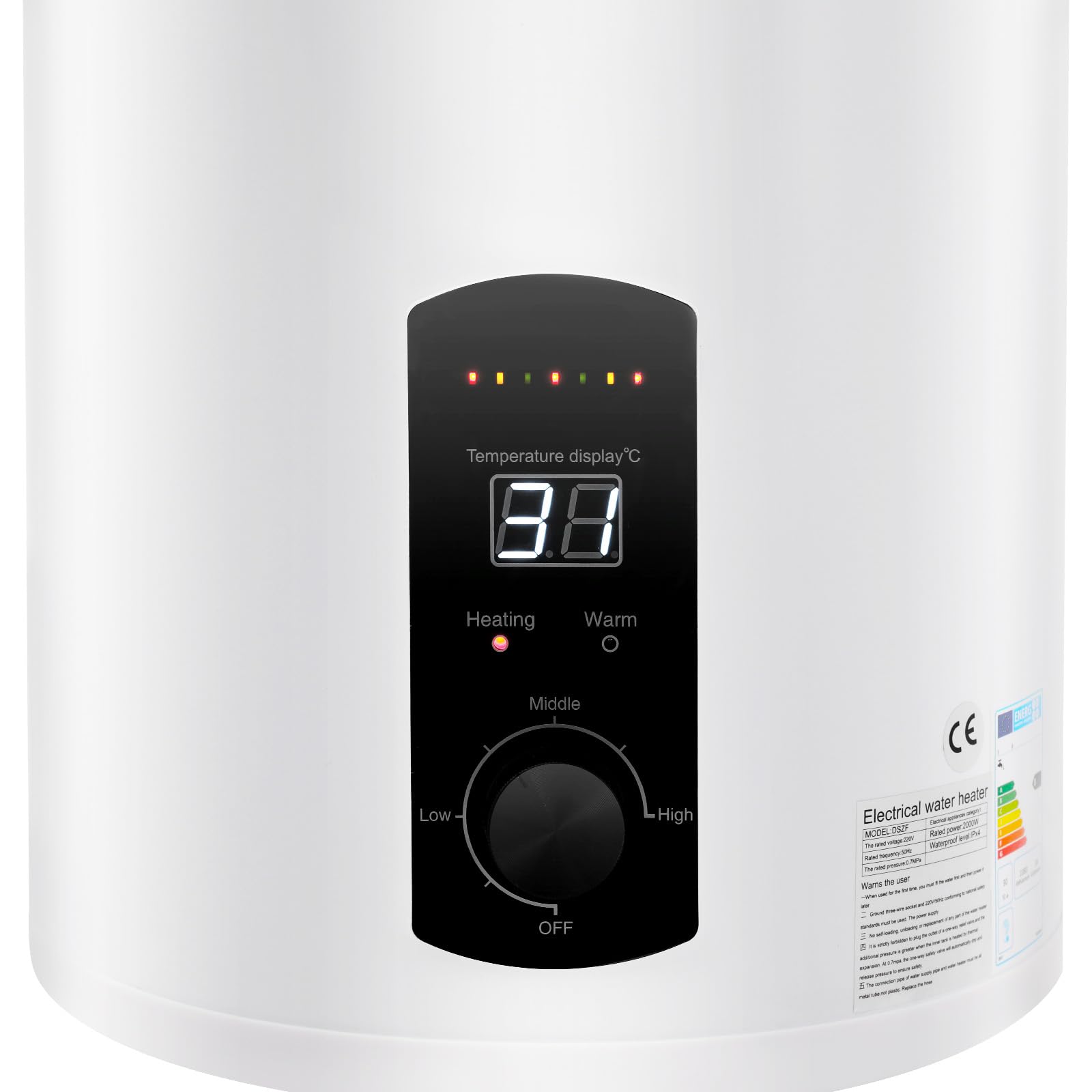 Scaldabagno elettrico - 100 l - 2 kW - 220 V - IPX4 - LED verticale - Scaldabagno per acqua fredda e calda - Caldaia elettrica - In ABS - Da appendere al muro - Per cucine, bagni, roulotte