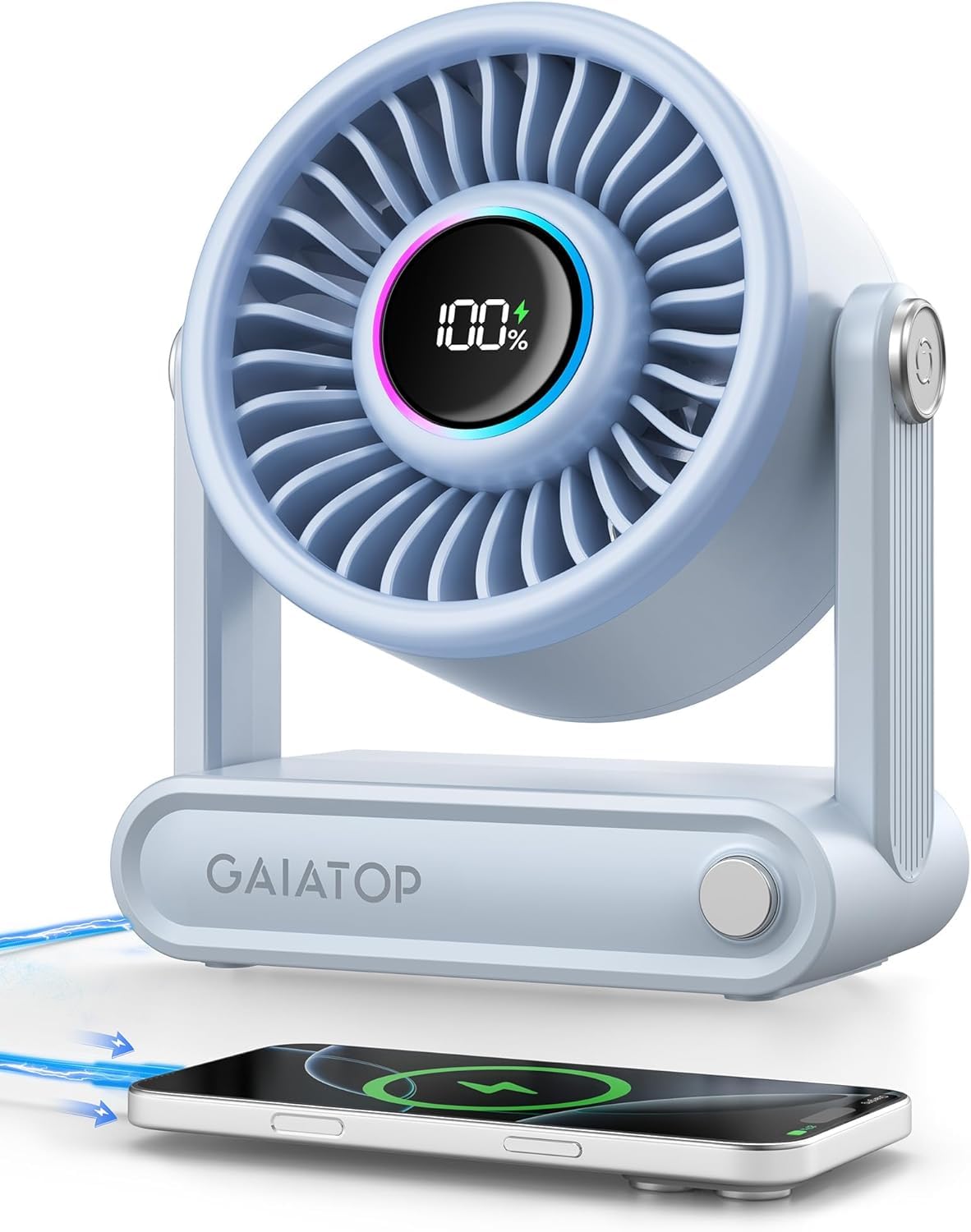 Gaiatop Portable Quiet Desk Fan, 6000mAh Rechargeable Battery Fan with RGB Ring, 18Hrs Runtime, 5-Speed Strong Wind, Bedroom Office Desk Accessories, Gifts for Women Girls Mom (Blue)-image-43