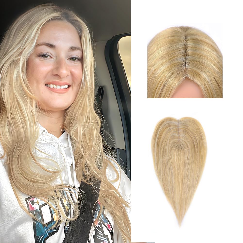 Hair Toppers for Women Short Hair Handmade Swiss Base Hair Toppers Human Hair Toppers for Women Hair Pieces for Women with Thinning Hair Hair Loss Cover Grey Hair 10 inch (27/613#)