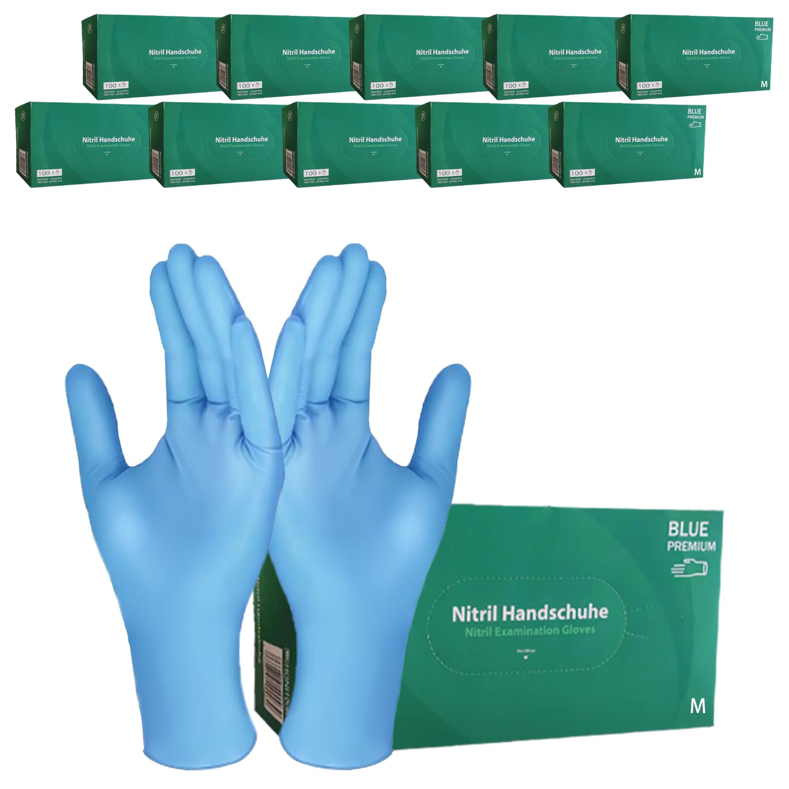 1000 x Einweghandschuhe, blau, puderfrei, latexfrei,Handschuhe aus reißfestem Nitril,Einweghandschuhe aus dickem Nitril,S,M,L,XL,für Medizin, Kosmetik und Lebensmittel (1000, M)
