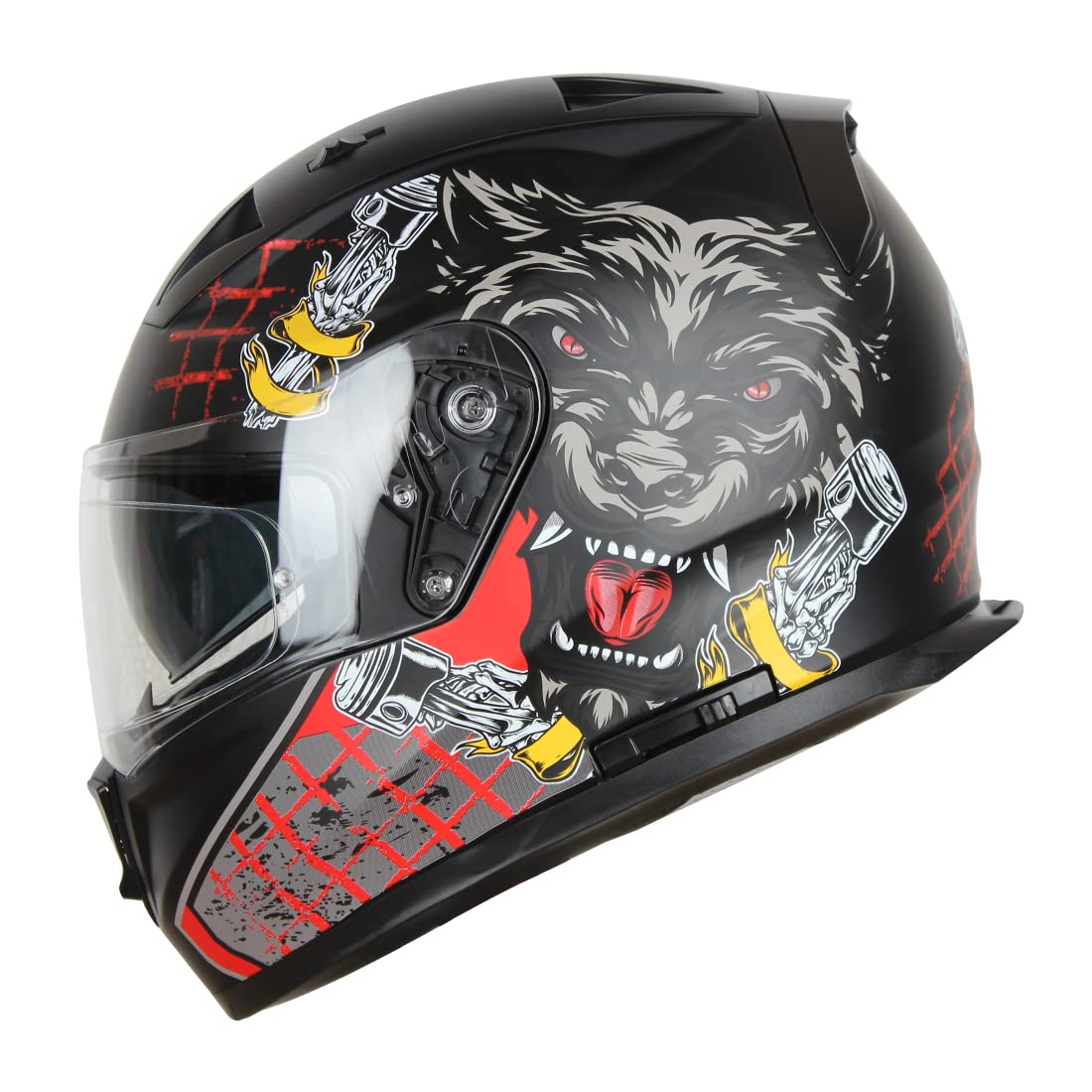 Ignyte IGN-7 Wolf Run ISI / DOT Certified Double Visor Full Face Graphic Helmet with Outer Anti-Fog Clear Visor and Inner Smoke Sun Shield