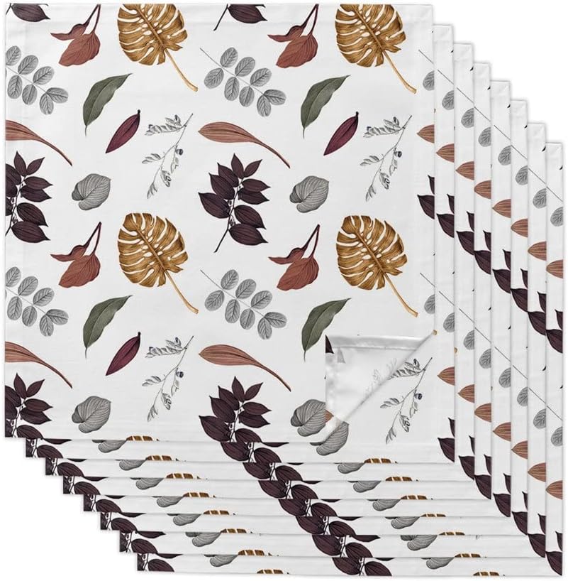 Thanksgiving Autumn Leaves White Cloth Napkins Set Festive Banquet Wedding Decor Tea Towel Kitchen Dinner Table(6pcs)