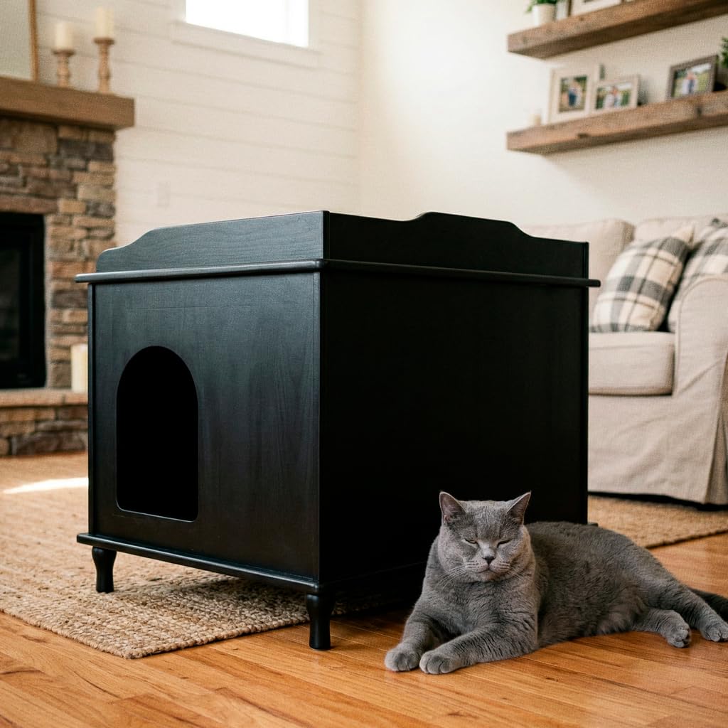 Meuble litière chat Designer Catbox en bois avec entrée latérale