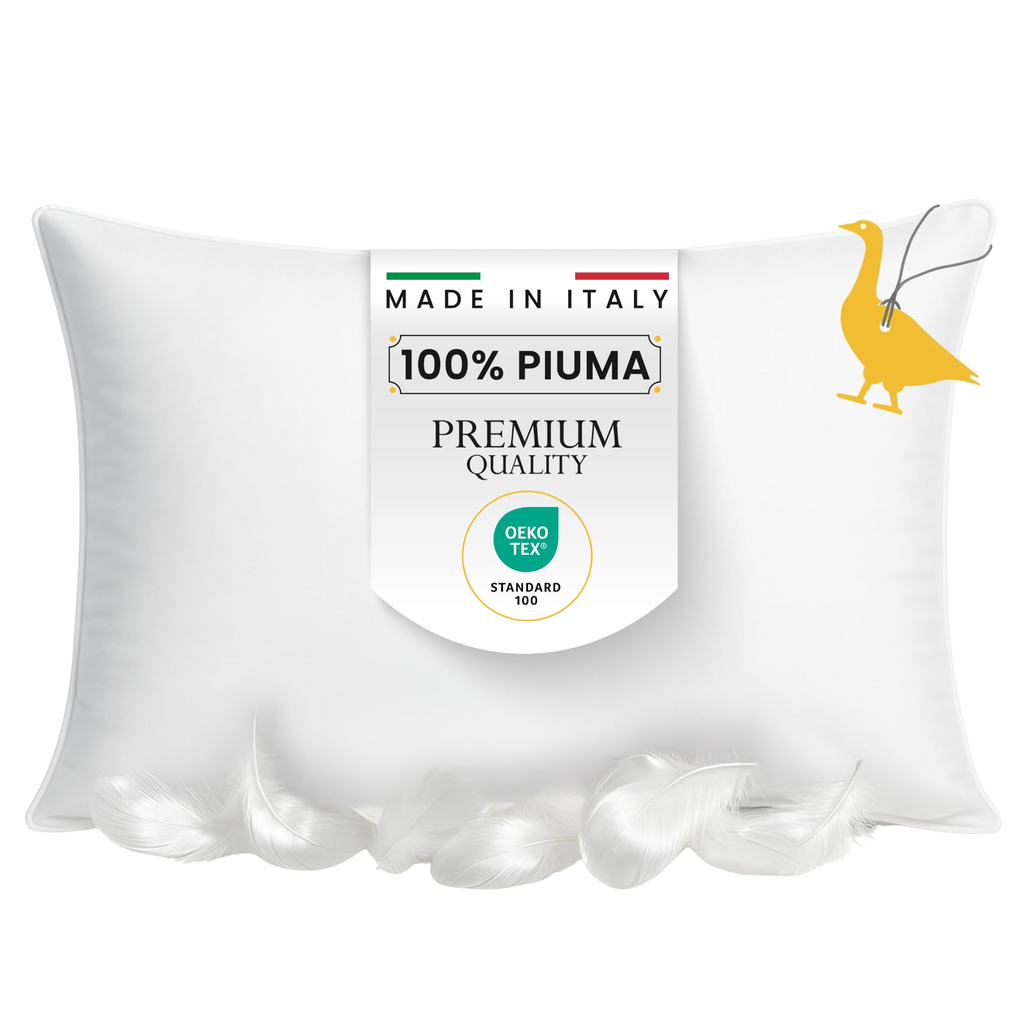 Dream Cuscino Piuma D'oca 100% 50x80cm Qualità Premium Made in Italy – Cuscino Letto con Federa Antipiuma in Cotone Saia - Guanciale Antiacaro Anallergico Certificato OEKO-TEX®