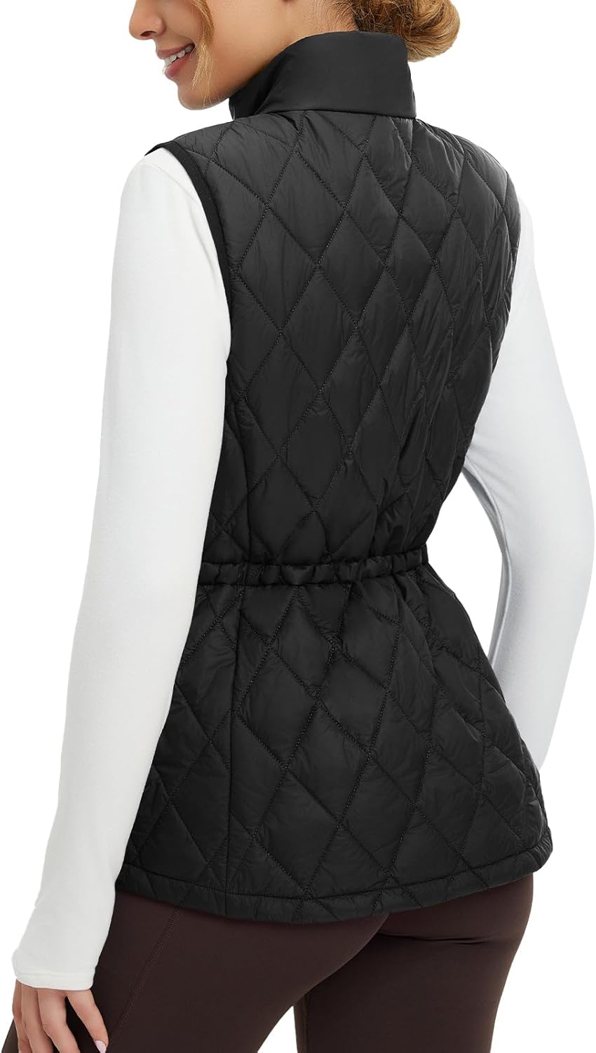 baleaf Women's Puffer Drawstring Vest Lightweight Winter Warm Stand Collar Quilted Golf Vests Water Resistant Zip Pockets - Image 2