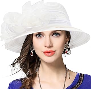 VECRY Lady Derby Dress Church Cloche Hat Bow Bucket Wedding Bowler Hats (White)
