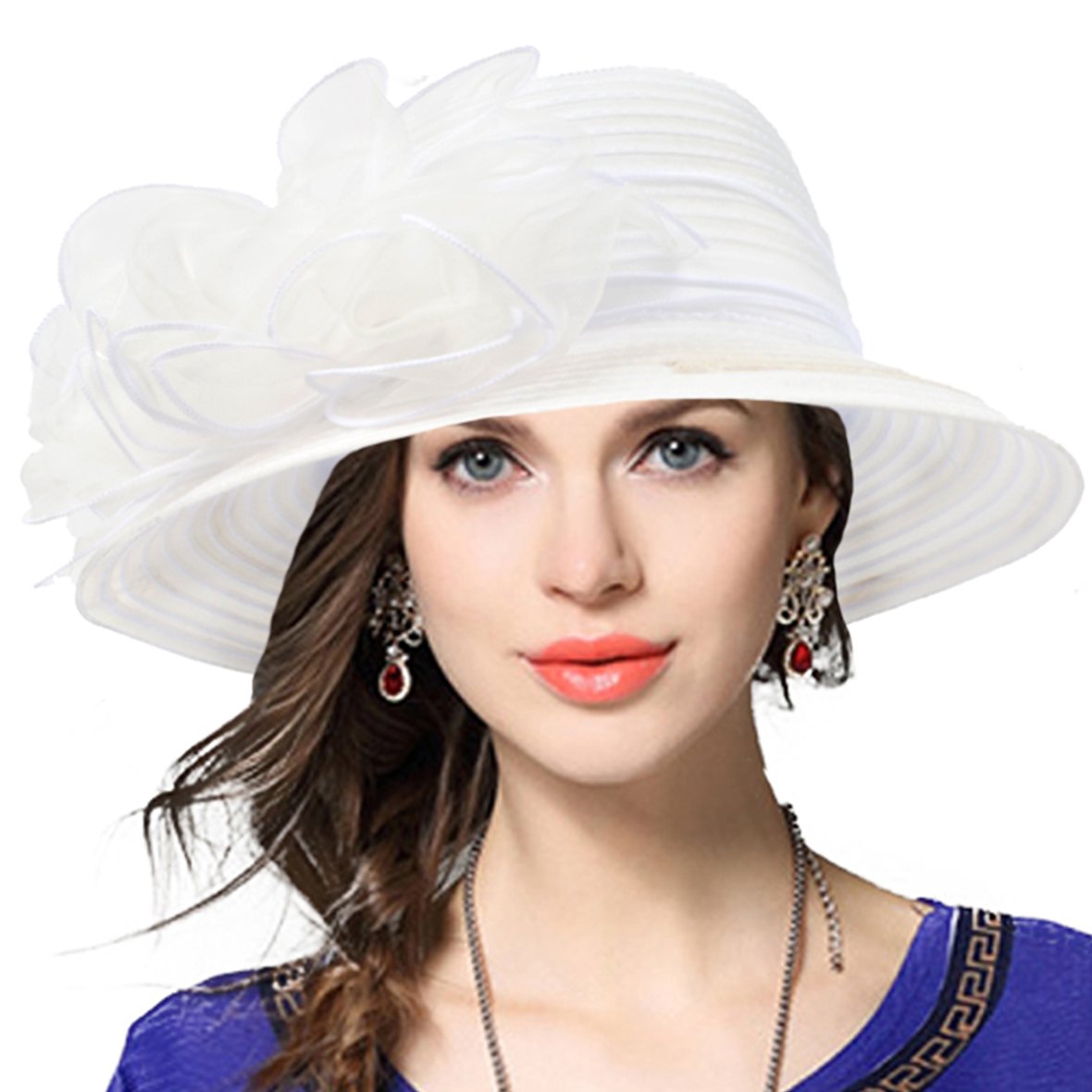 VECRY Lady Oaks Derby Dress Church Cloche Hat Ascot Bucket Wedding Bowler Hats (White)