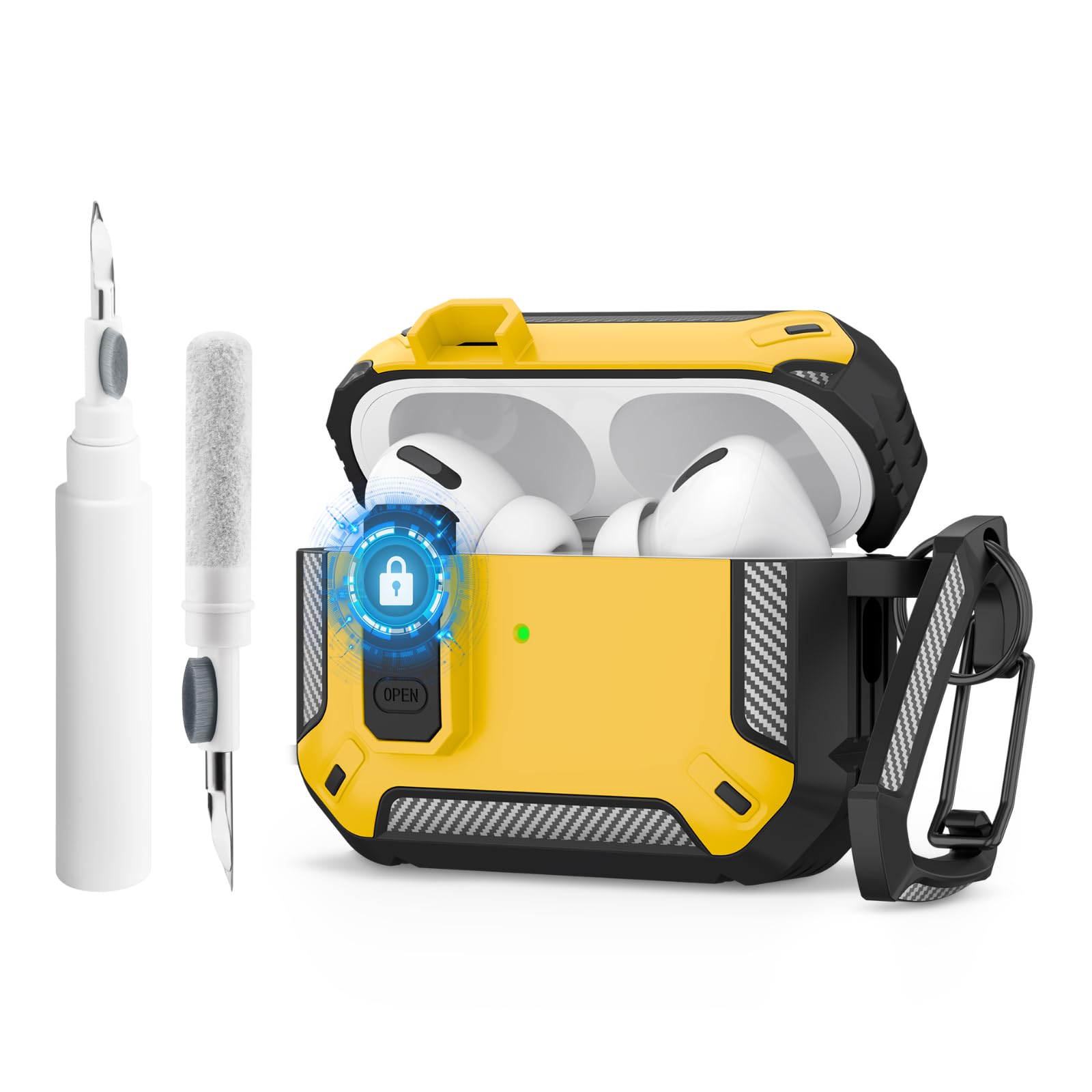 Vancle for AirPods Pro 2nd/1st Generation Case Cover with Cleaner Kit & Keychain, Automatic Pop-up Full Protection Hard Protective Case with Secure Lock for Apple AirPods Pro 2 (Black Yellow)
