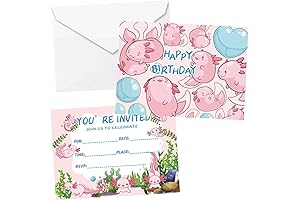 16PCS Axolotl Birthday Invitation Cards for Anime Lovers