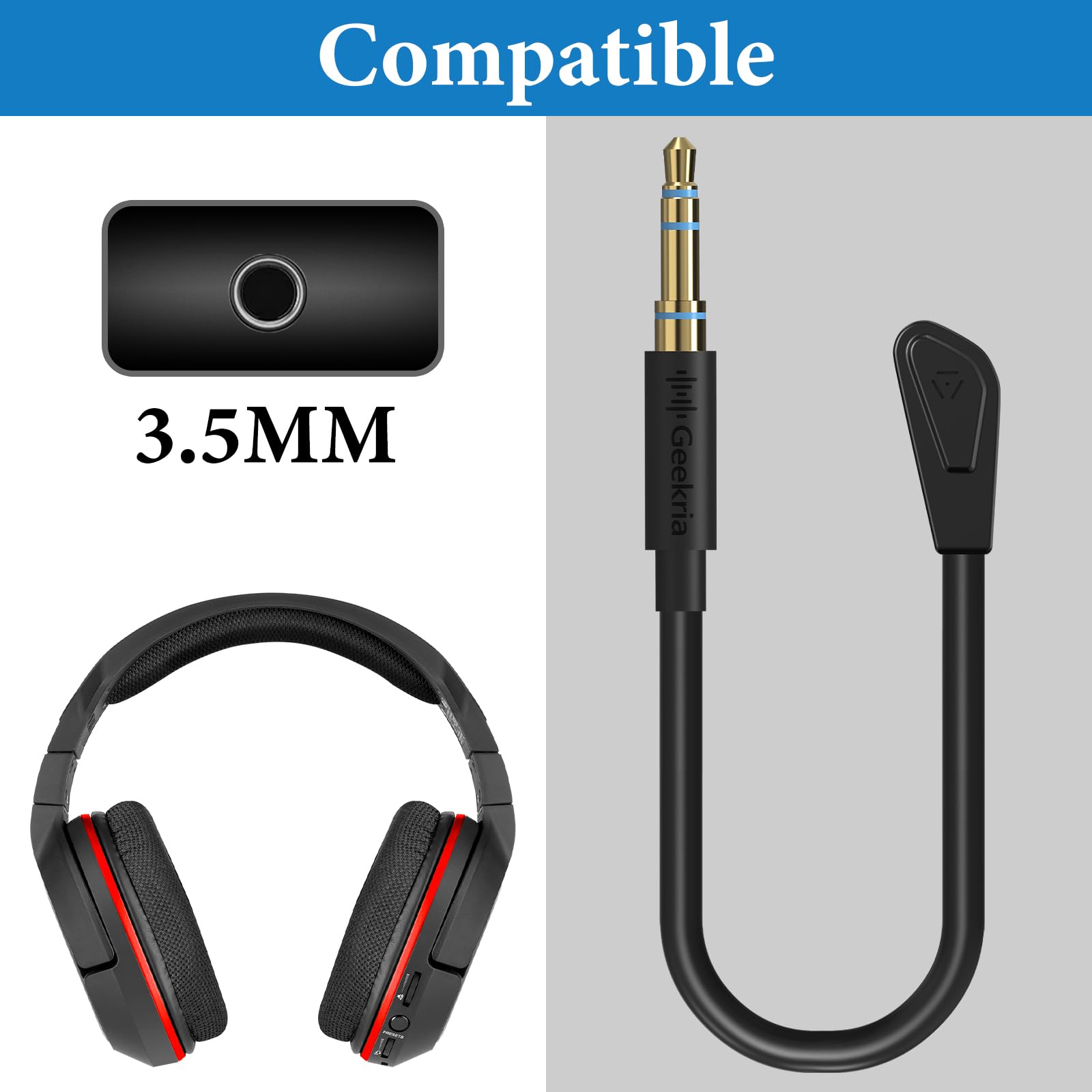Geekria QuickFit Headset Boom Mic Reemplazo de 3.5mm Micrófono de juego desmontable Compatible con Turtle Beach Xbox One Stealth 400 420x 450 500p520Recon 50x50p60p Auriculares para juegos(0.5FT 17cm)