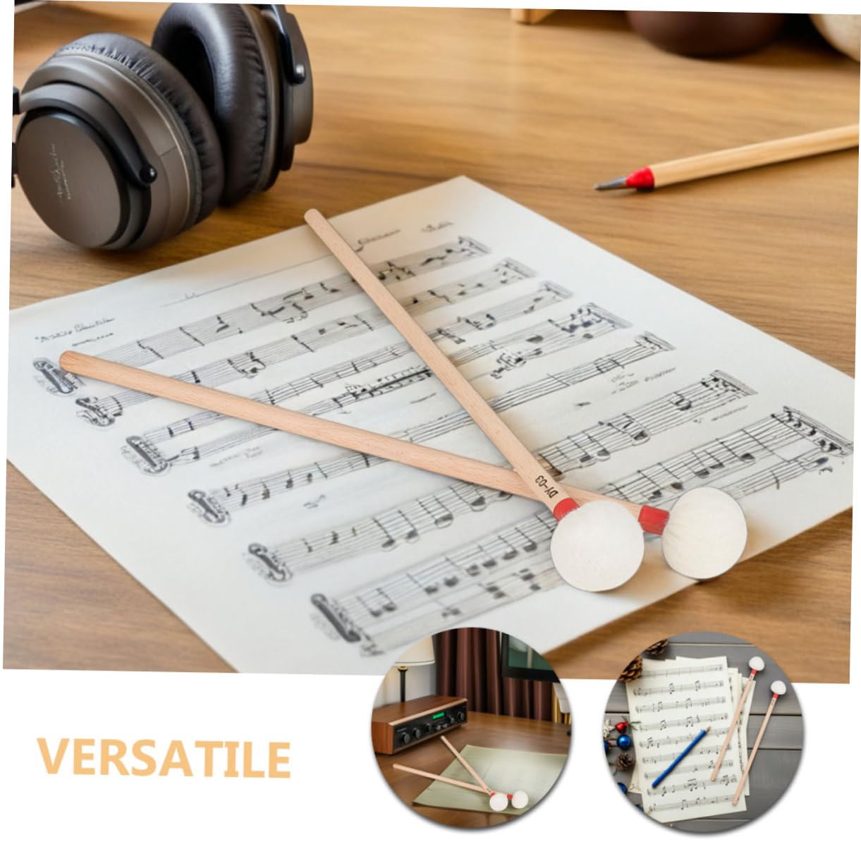 Toyvian 4 Sztuki Częściowy Pałeczek Do Timpani z Białą Główką Filcową i Ergonomicznymi Drewnianymi Rączkami Miękkie Perkusyjne Do Orkiestry Zespołów Szkolnych i Profesjonalnego Użytku