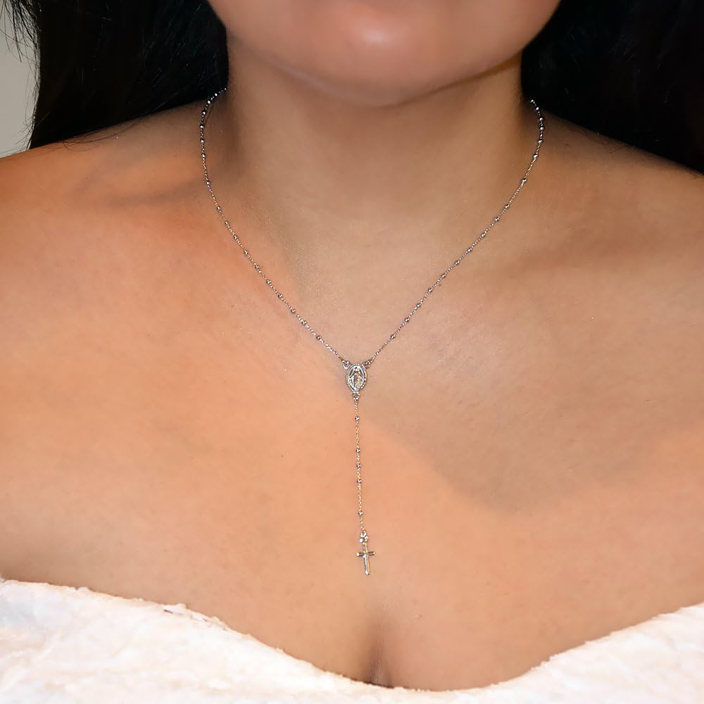 Sterling Silver Dainty 1.8 mm Beads Rosary Necklace for Women Handmade Italy - Image 3