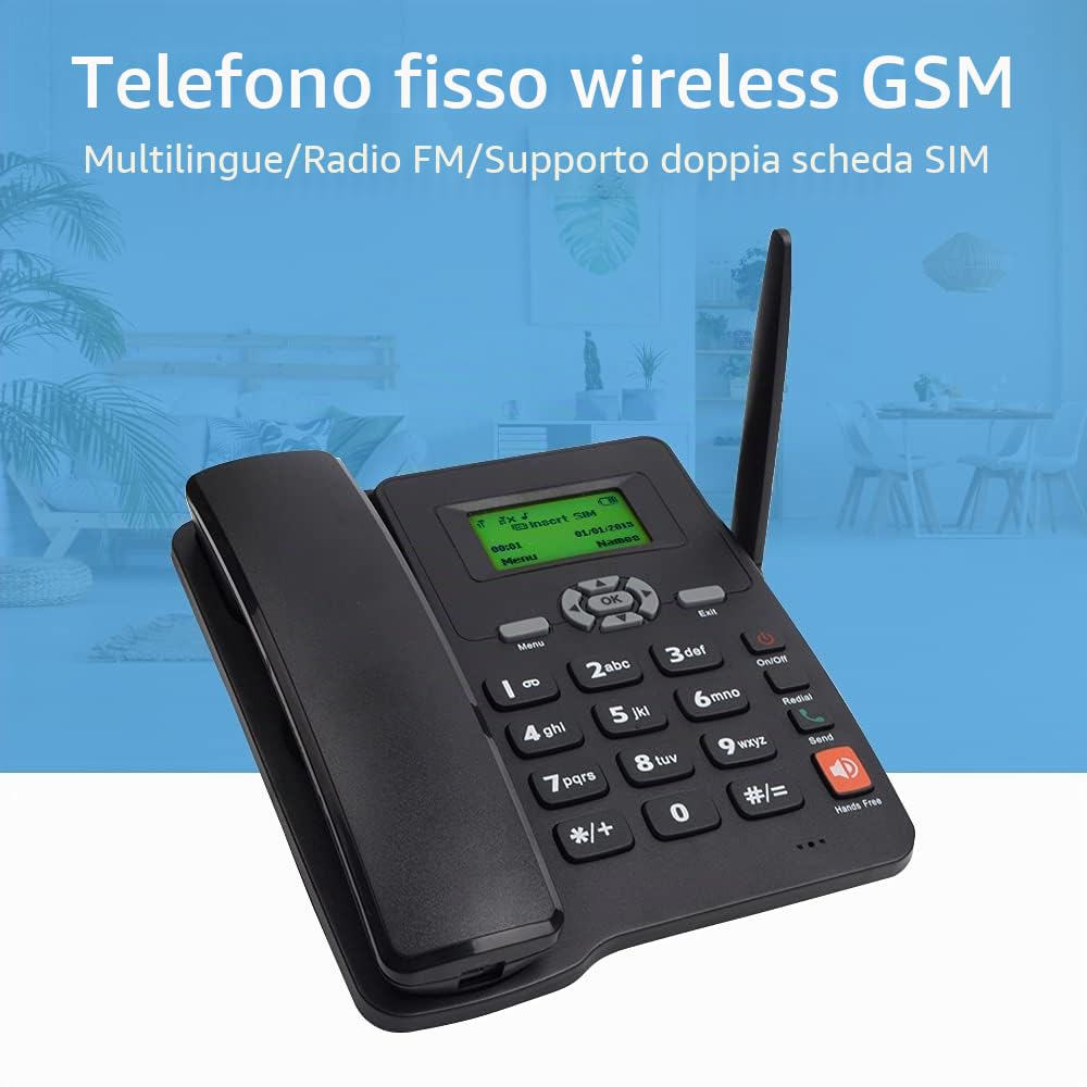 Supporto per telefono cordless, telefono GSM 850/900/1800/1900 MHZ, doppia SIM 2G, telefono fisso senza fili, con antenna, radio, sveglia, funzione per casa, call center Office