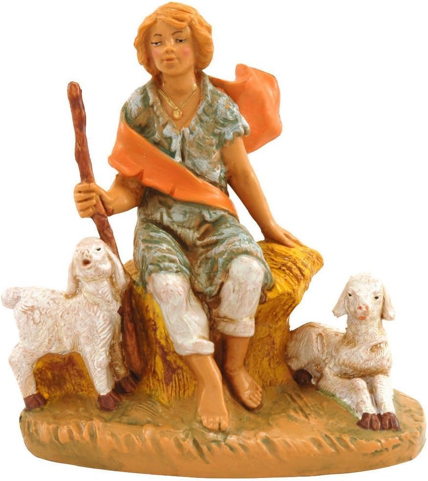 Fontanini by Roman Inc., Peter with Sheep, 5" Shepherd Collection, Nativity Figure and Accessories, Hand Sculpted and Painted