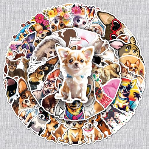 Chihuahua Aufkleber Chihuahua Sticker Set 50 Stücke Niedlich Deko für Auto Laptop Skateboard Fahrrad Moped Motorrad Fahrrad Computer,Geeignet für Erwachsene Kinder