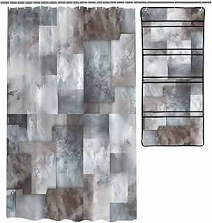 14 Small Bathroom Storage Ideas That Cut Clutter and Save Space 134 DecorLovee Gray Geometric Shower Curtain with Pockets Organizer, Modern ...