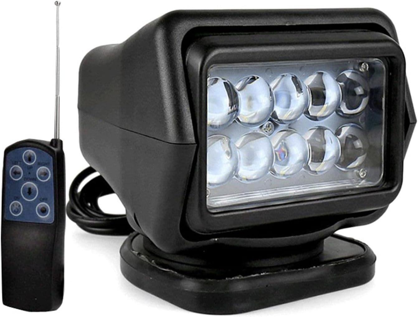 LED Remote Control Searchlight 360° Rotation, 50 W Car and Boat Strong Light Search Outdoor Spotlight, Waterproof,Black