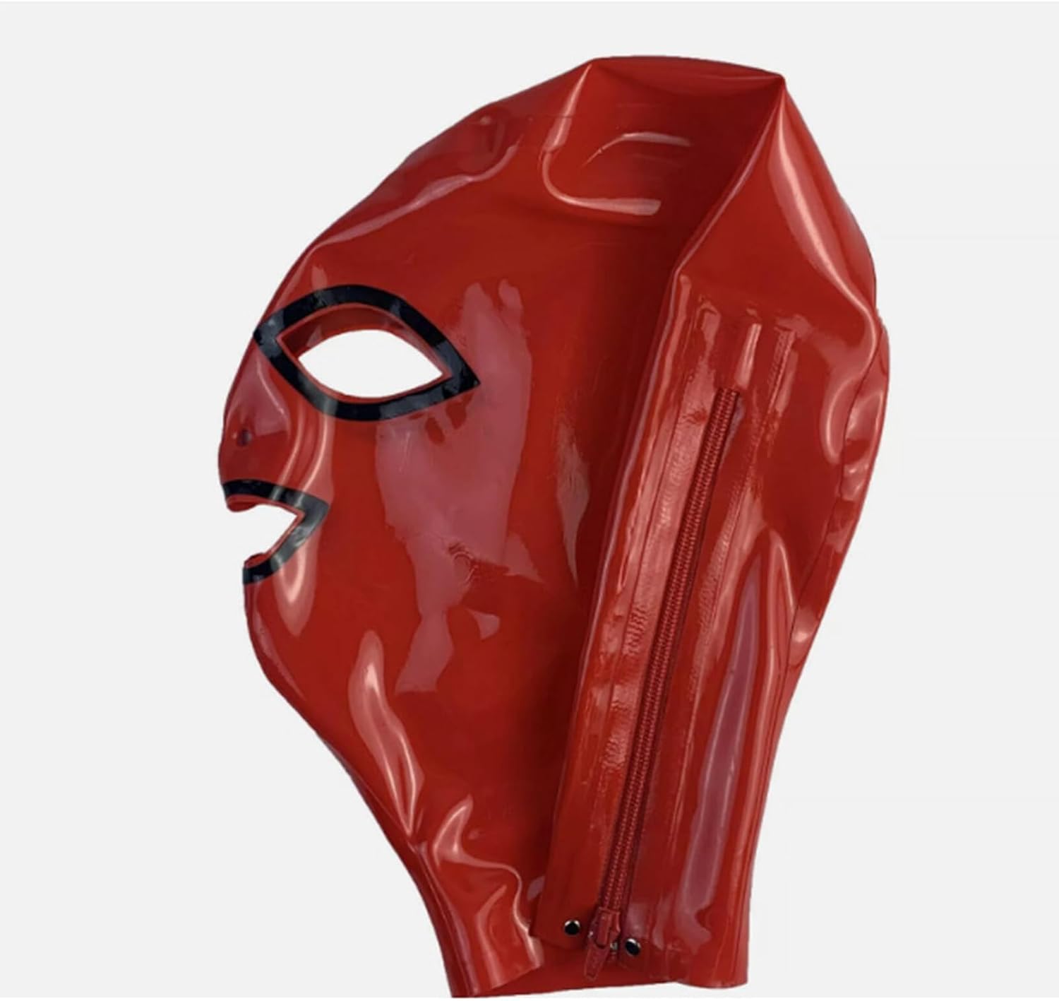 Red Latex Hooded for Unisex,Handmade Rubber Mask with Open Mouth for Cospley Clubwear-S